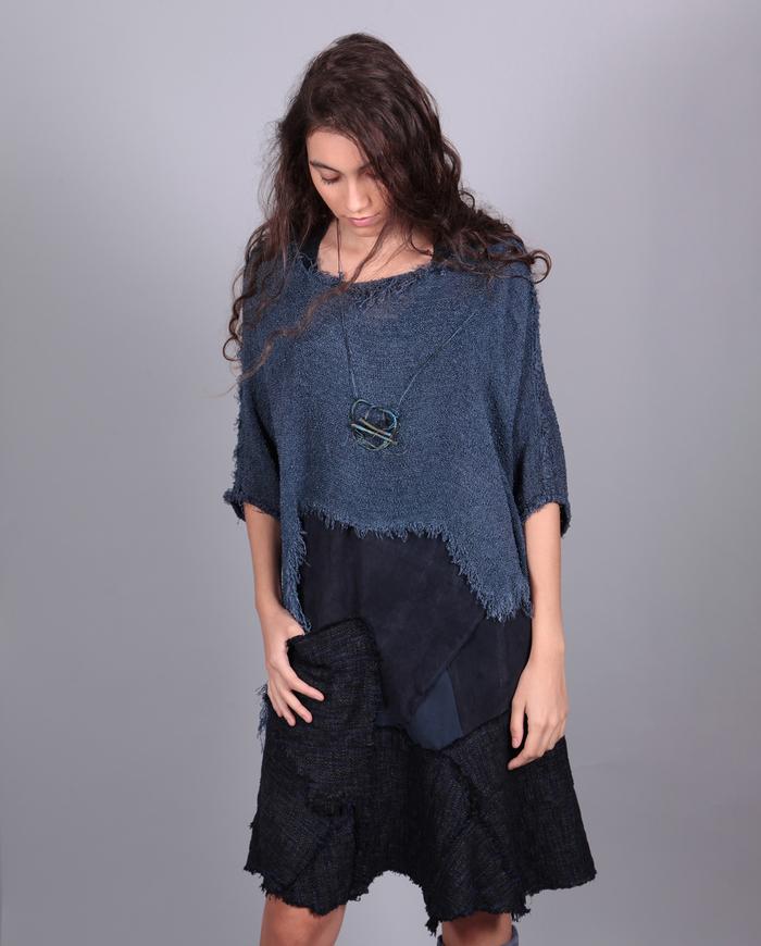 asymmetrical woven boucle bohemian layering top 