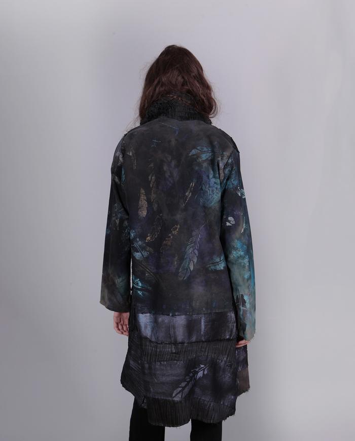 'free as a bird' feathers print mixed fabrics artful coat