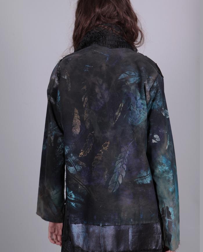 'free as a bird' feathers print mixed fabrics artful coat