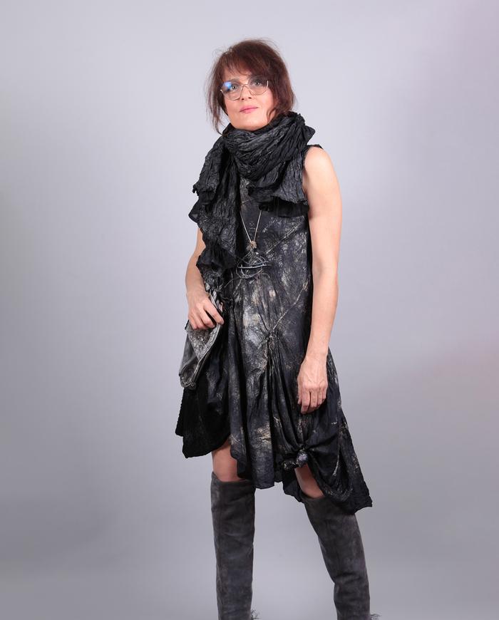 'melting gunmetal' hand-textured silk wrap or scarf