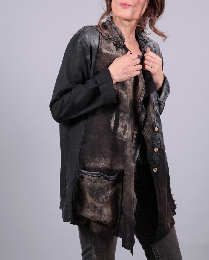 'Irish wonder' distressed loose-fitting linen jacket