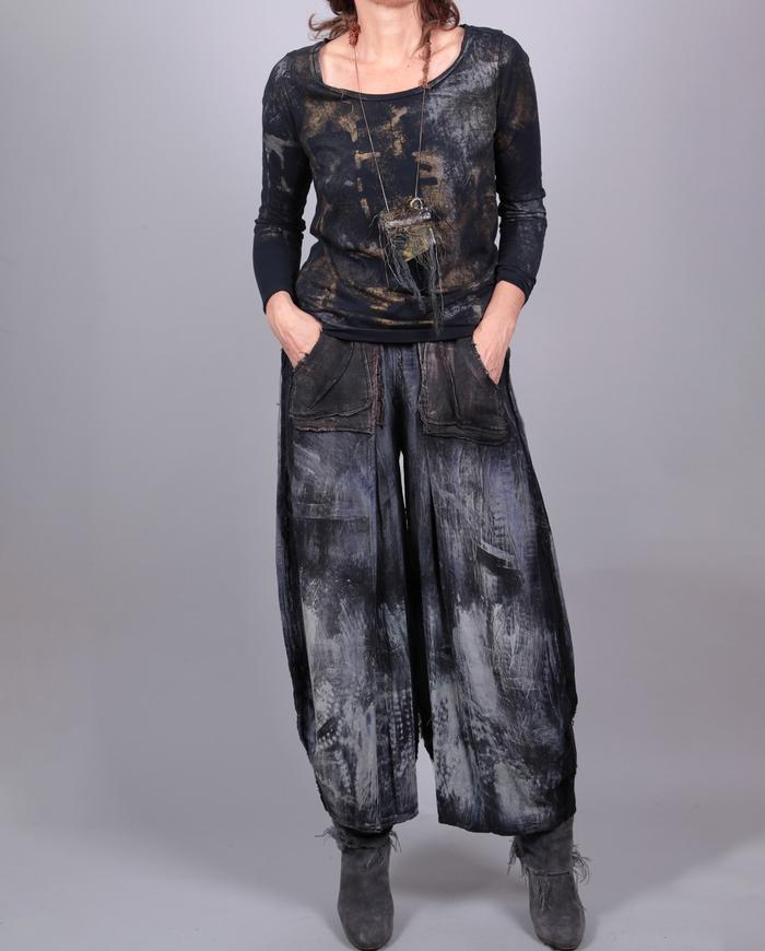 distressed hand-painted pants