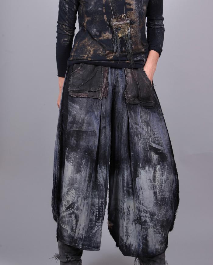 distressed hand-painted pants