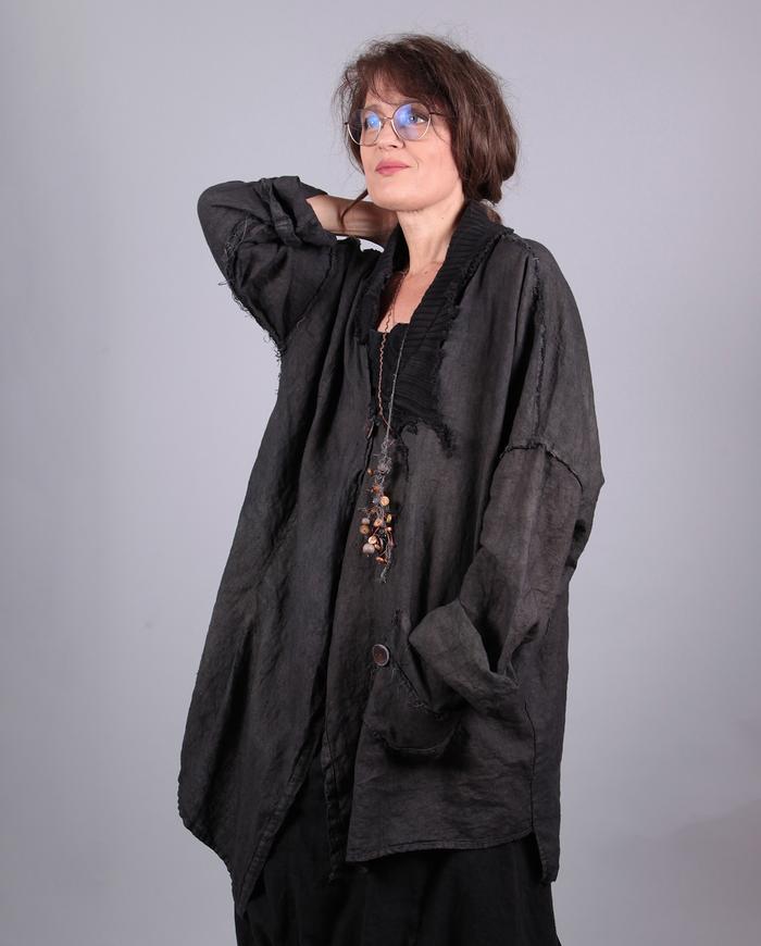 'easy cool' relaxed oversized Belgian linen asymmetrical jacket