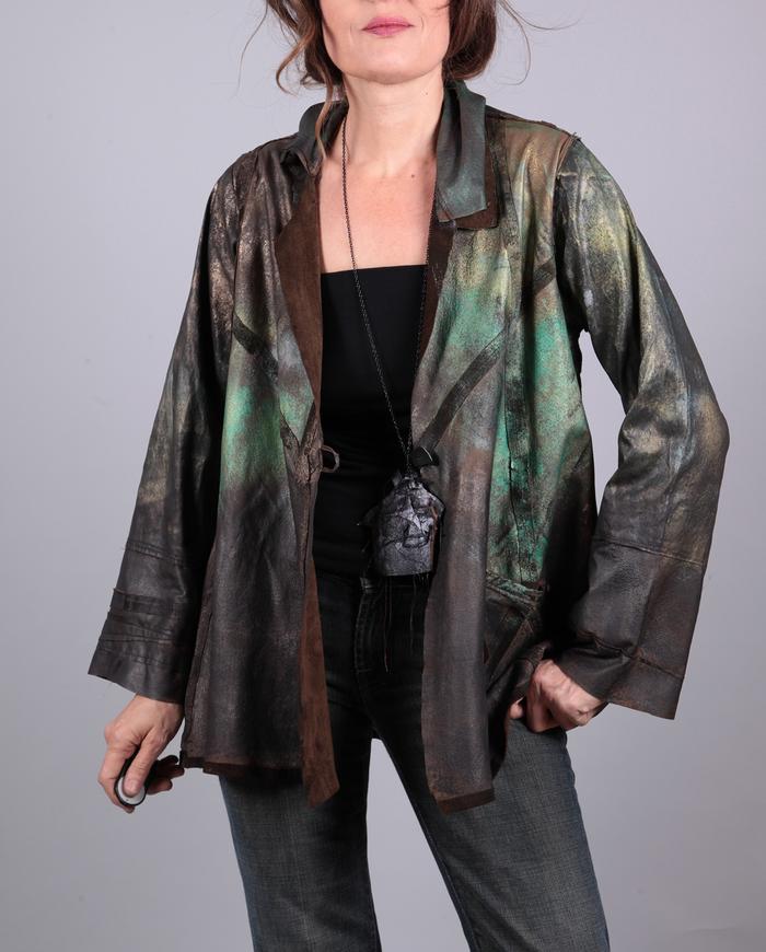 'dragonfly' hand-painted lightweight lambskin jacket