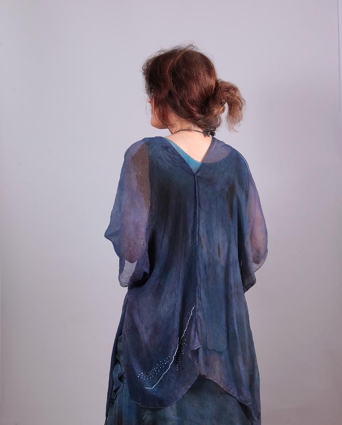 'almost poncho' one-size sheer silk overlay tunic