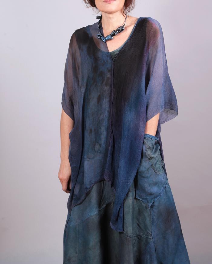 'almost poncho' one-size sheer silk overlay tunic