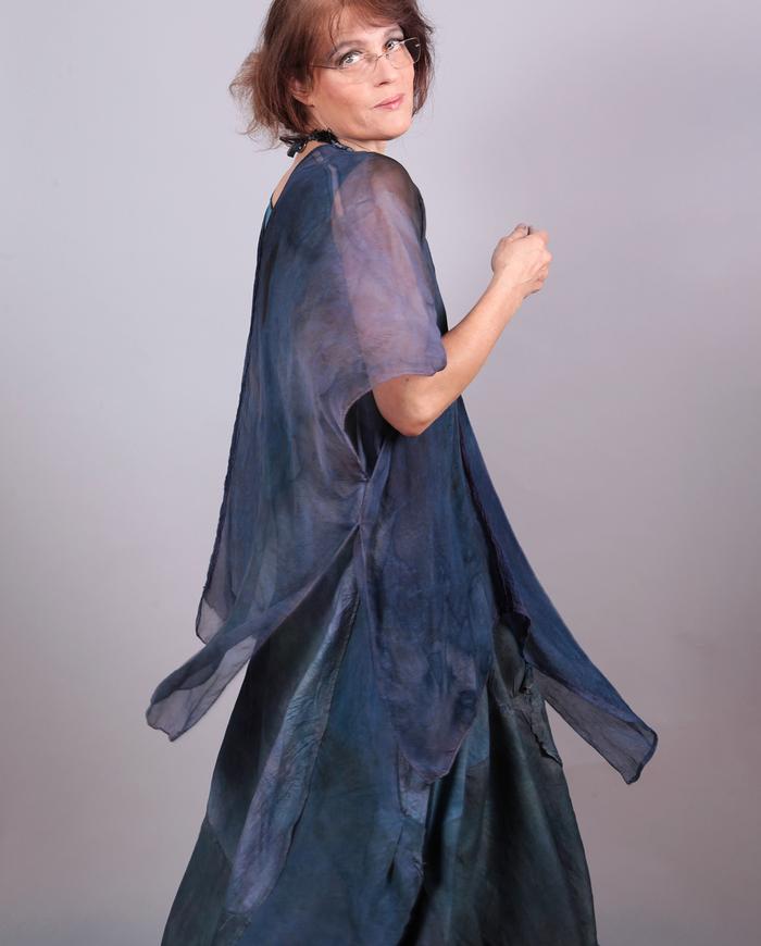 'almost poncho' one-size sheer silk overlay tunic