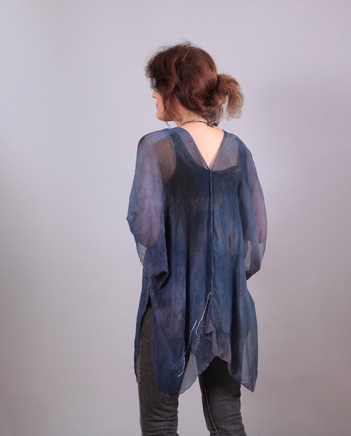 'almost poncho' one-size sheer silk overlay tunic