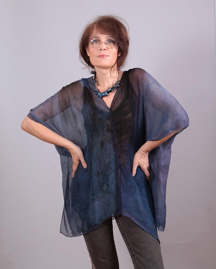 'almost poncho' one-size sheer silk overlay tunic