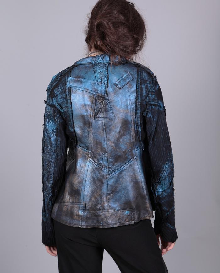 'liquid metals' leather and cotton detailed jacket