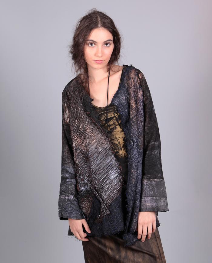 'Bronze Age' loose-fitting one-size patchwork jacket