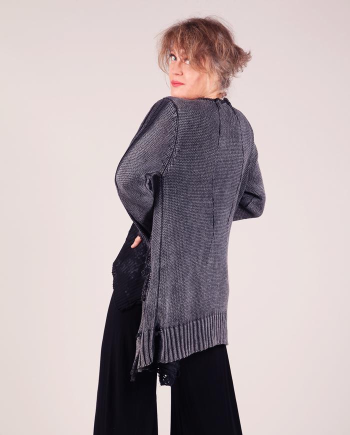 'gray to black' sweater weight knit cardigan