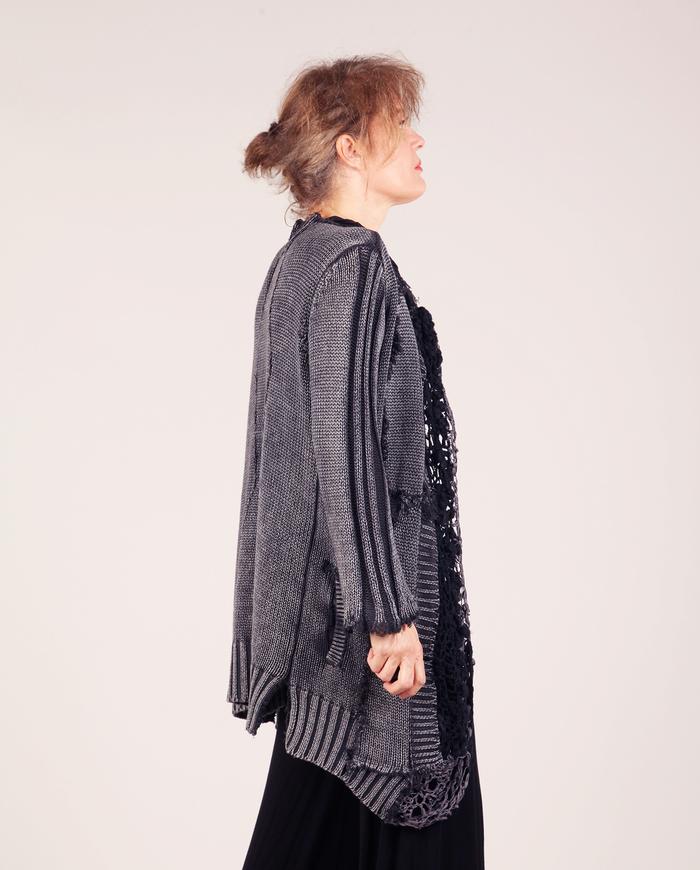 'gray to black' sweater weight knit cardigan