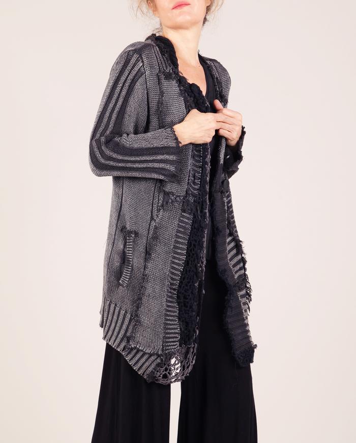 'gray to black' sweater weight knit cardigan