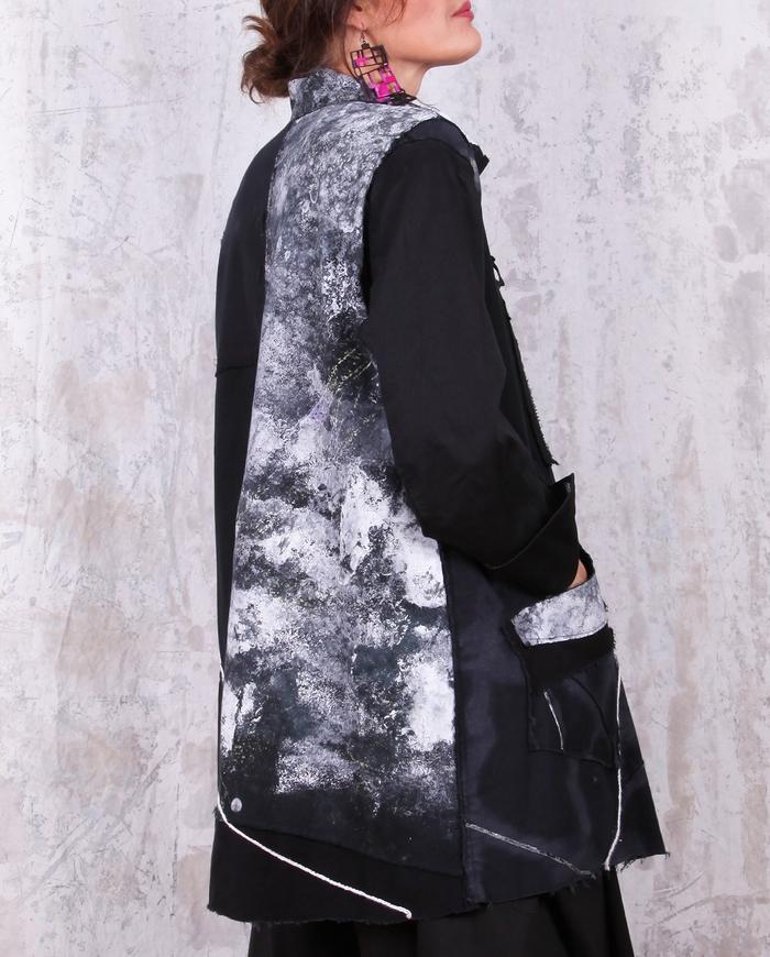 a-line black and white hand-painted modern jacket