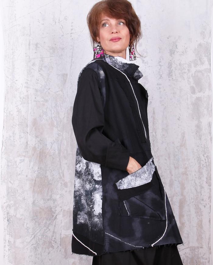a-line black and white hand-painted modern jacket