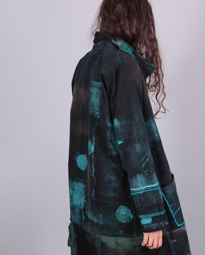 'teal on black study' hand-painted distressed kaftan