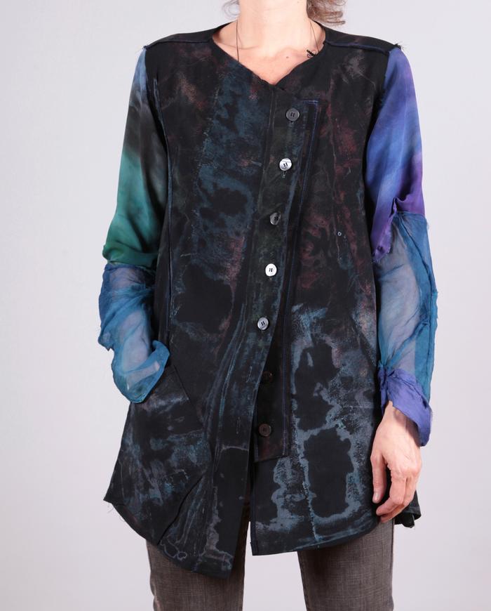 asymmetrical closure hand-painted long black vest