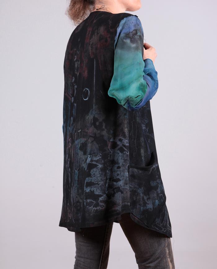 asymmetrical closure hand-painted long black vest