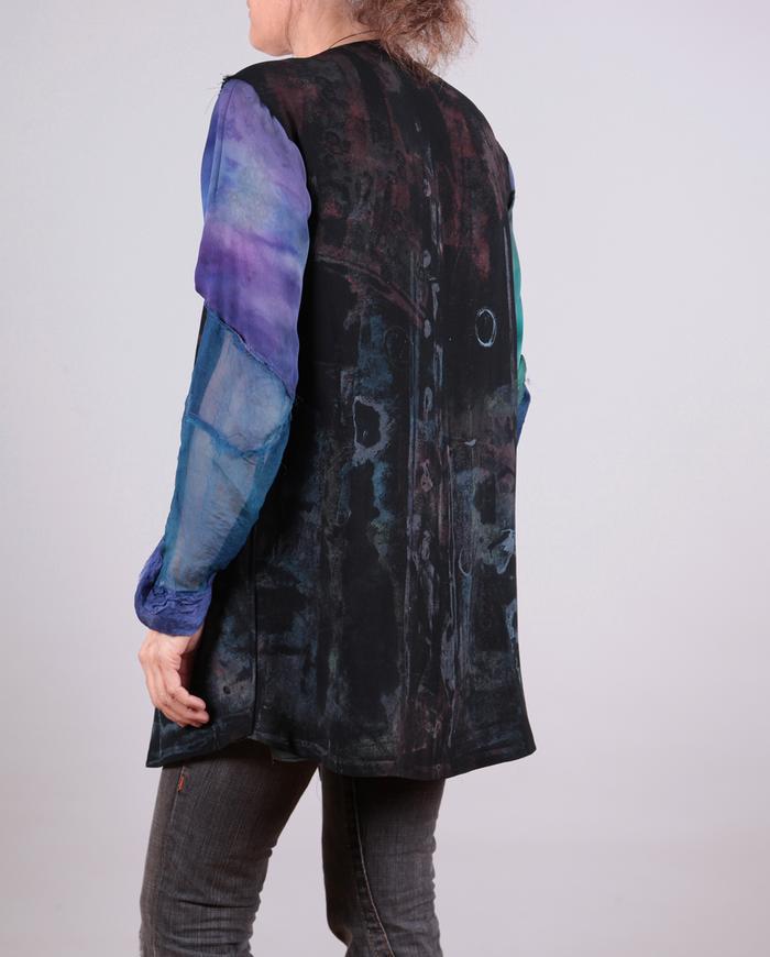 asymmetrical closure hand-painted long black vest