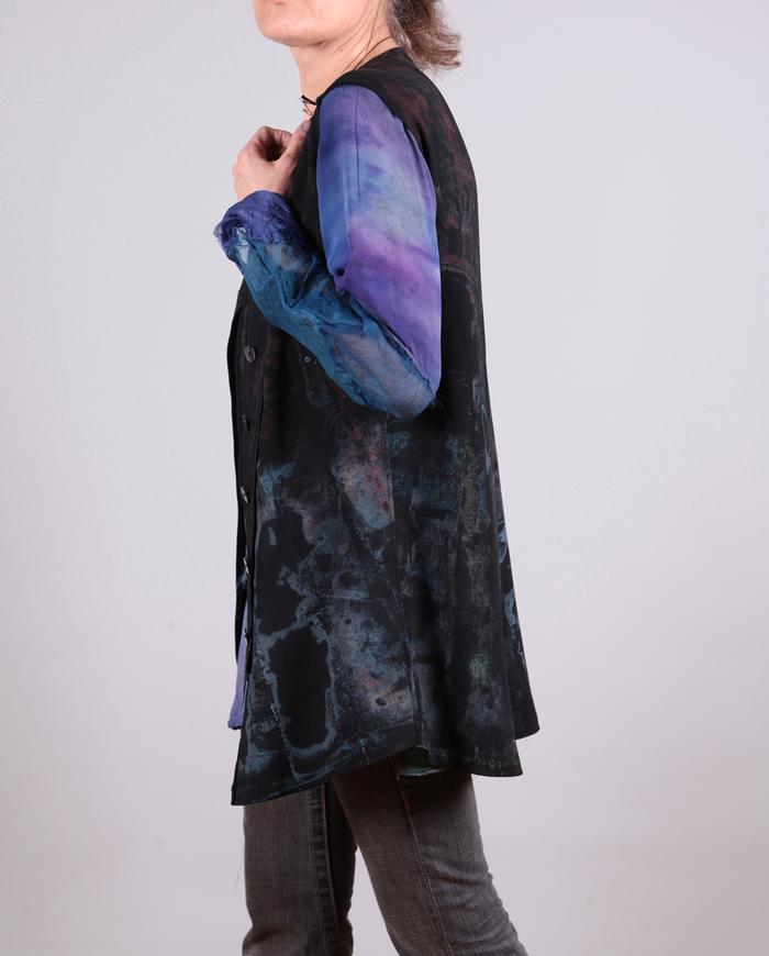 asymmetrical closure hand-painted long black vest