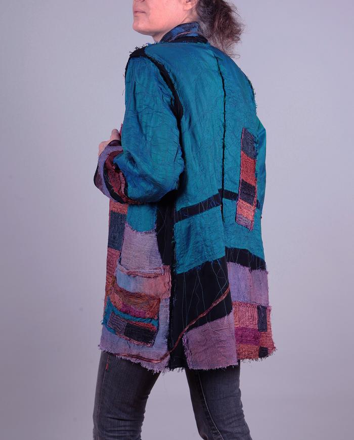 'in love with color' highly detailed mixed fabrics quilted jacket/coat