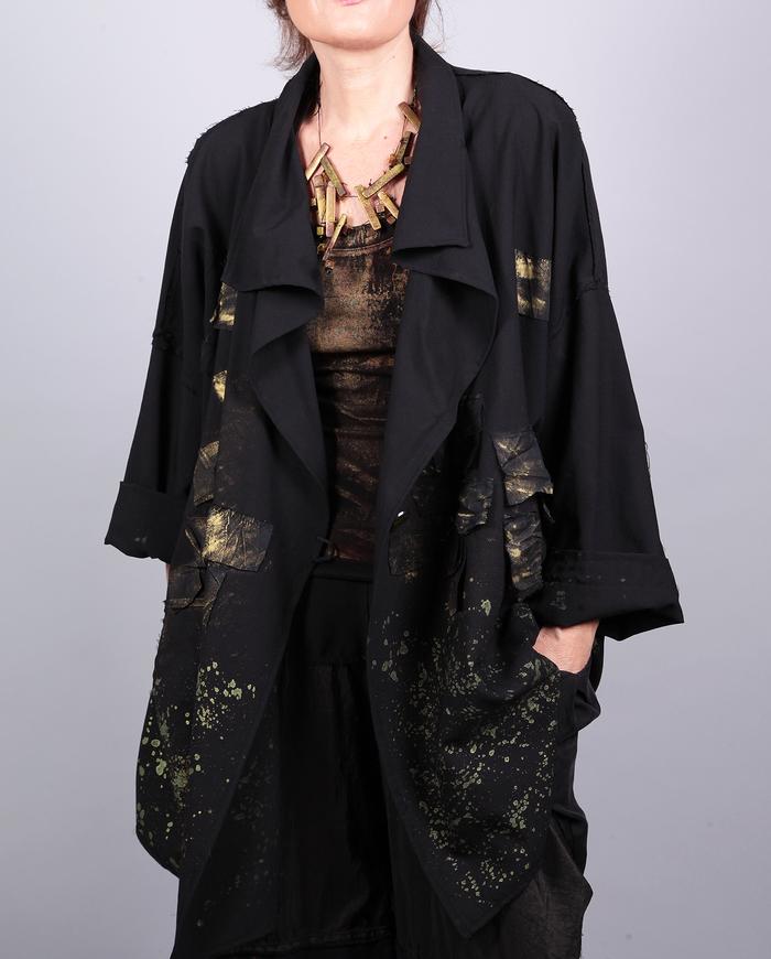'gold leaves falling' oversized lightweight black jacket