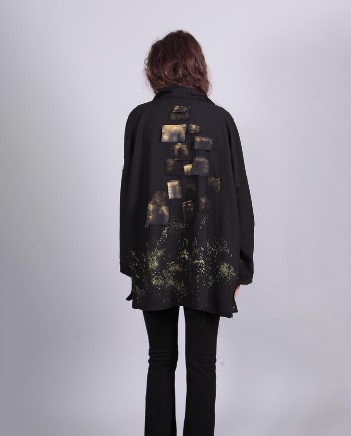 'gold leaves falling' oversized lightweight black jacket