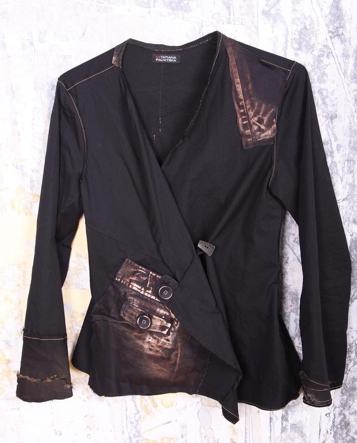 asymmetrical 2-way closure stretch cotton poplin black jacket