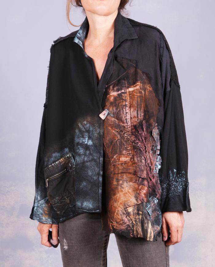 'high and low' asymmetrical drop shoulder distressed jacket