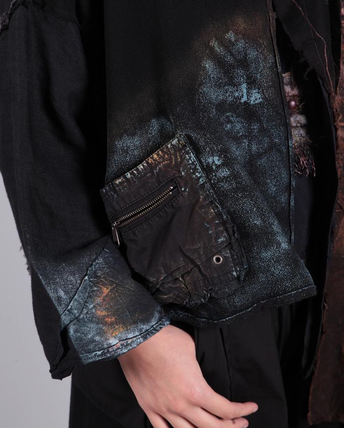 'high and low' asymmetrical drop shoulder distressed jacket