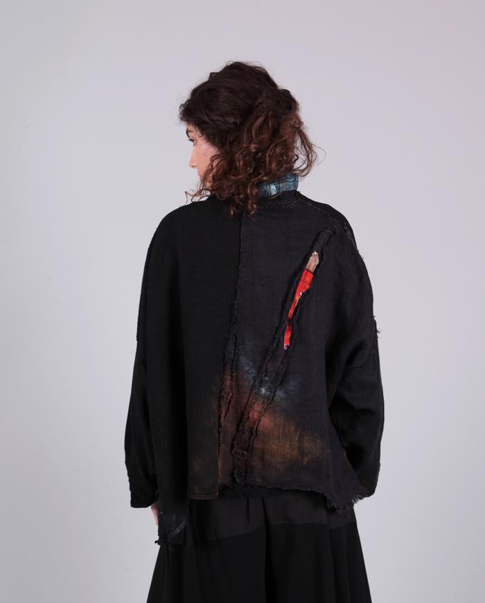 'high and low' asymmetrical drop shoulder distressed jacket