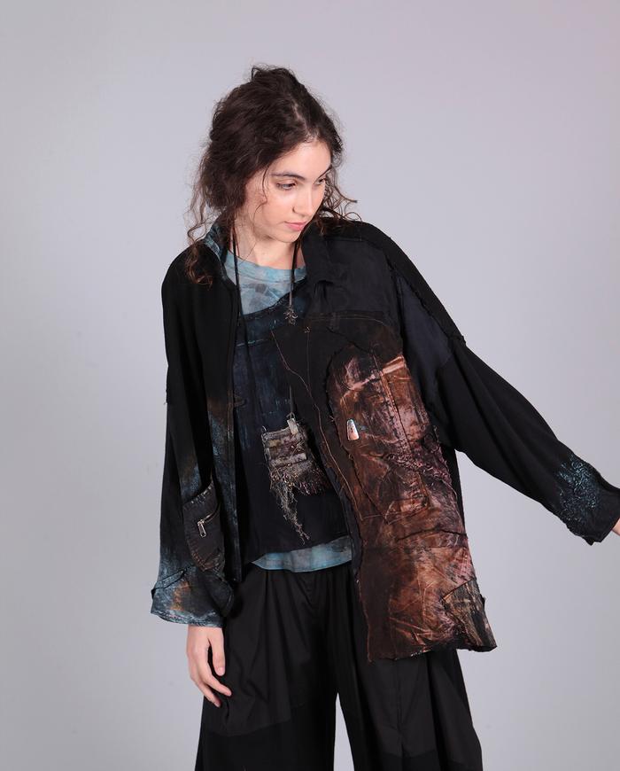 'high and low' asymmetrical drop shoulder distressed jacket