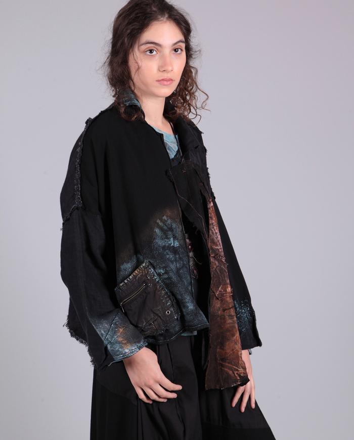 'high and low' asymmetrical drop shoulder distressed jacket