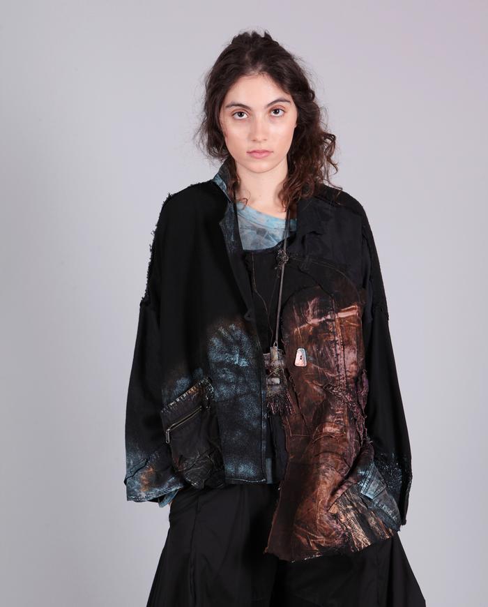 'high and low' asymmetrical drop shoulder distressed jacket