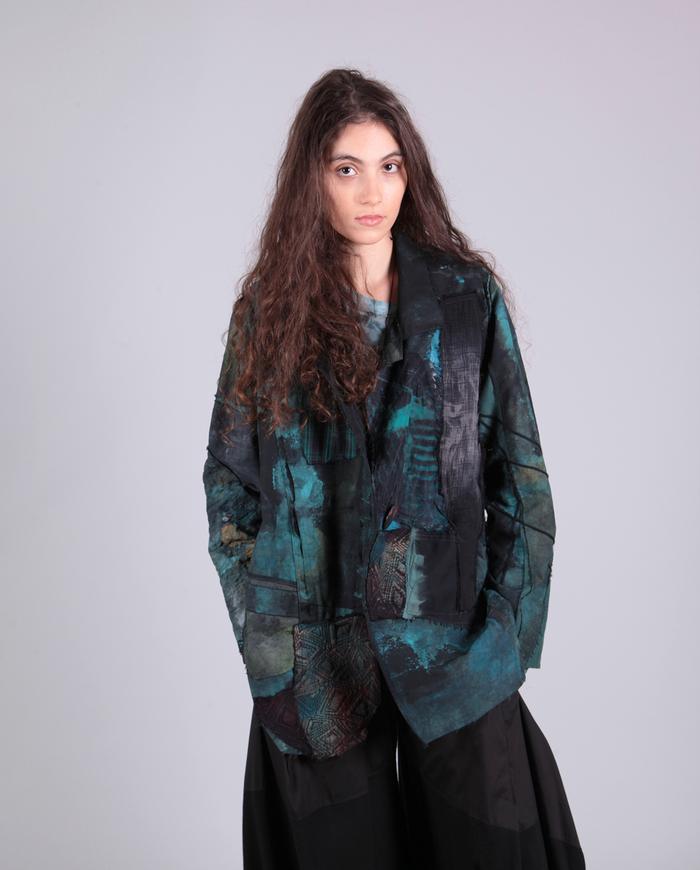 'emerald clouds' patchwork distressed jacket