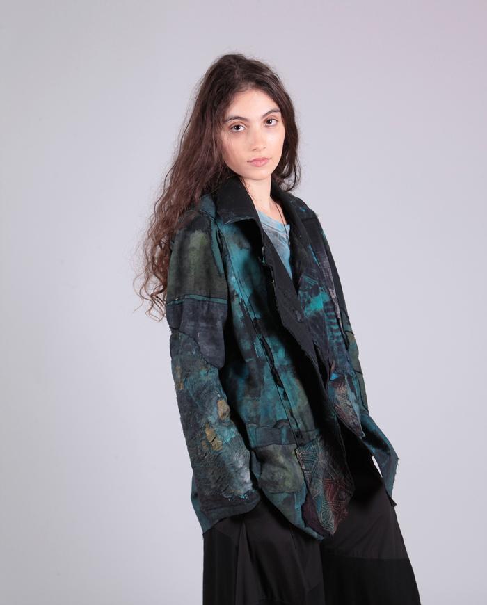 'emerald clouds' patchwork distressed jacket