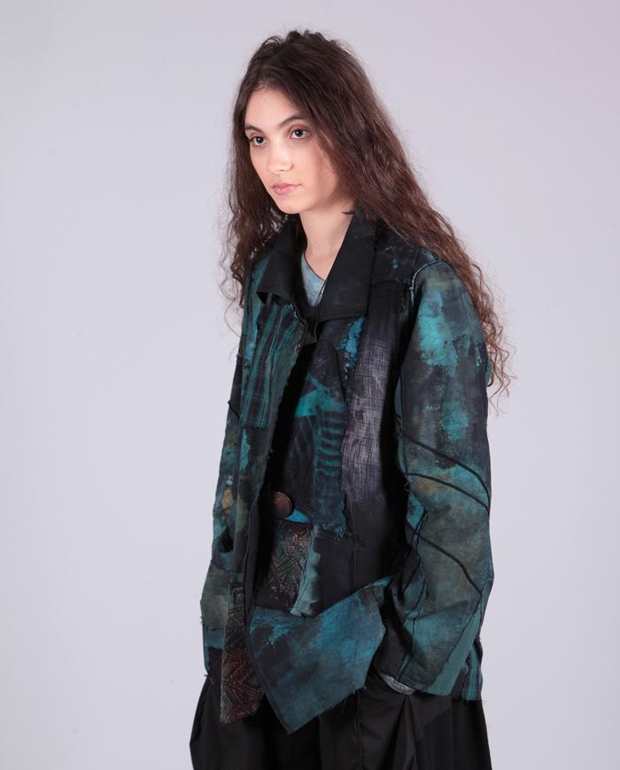 'emerald clouds' patchwork distressed jacket