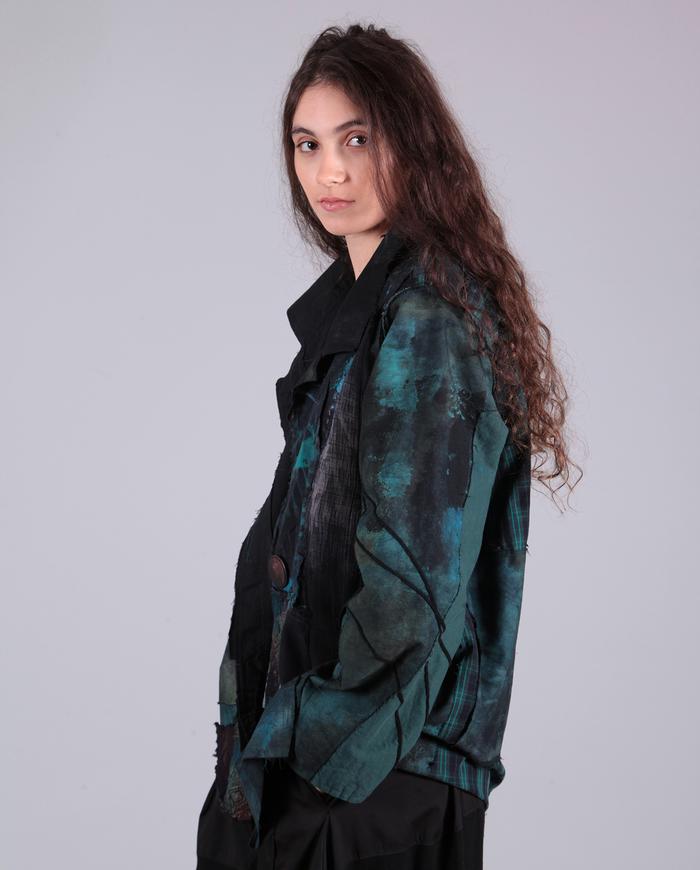 'emerald clouds' patchwork distressed jacket