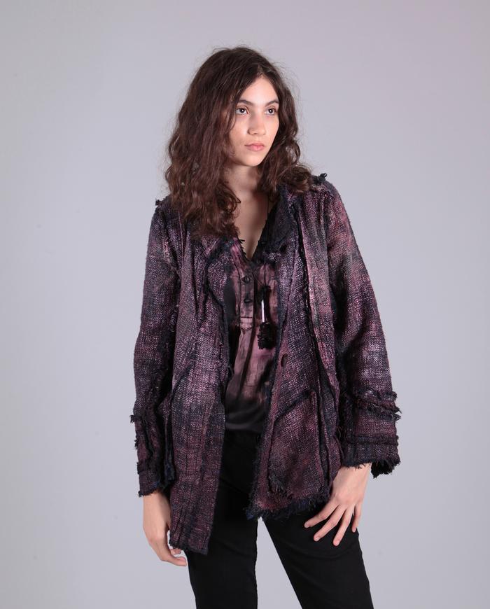 'blush-n-blues' distressed ombre tweed boucle jacket