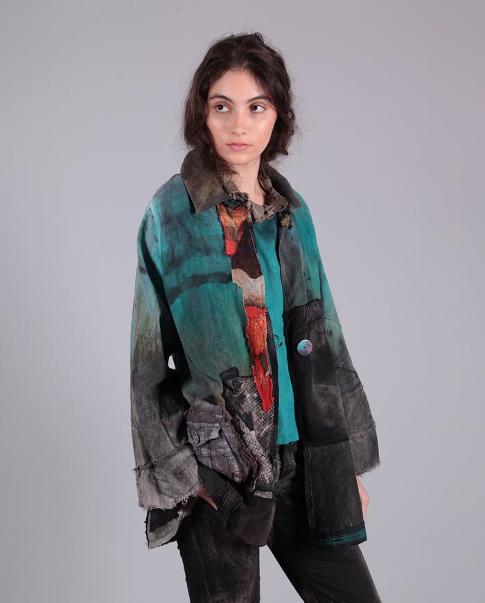 'turquoise explosion' patchwork mixed fabrics jacket