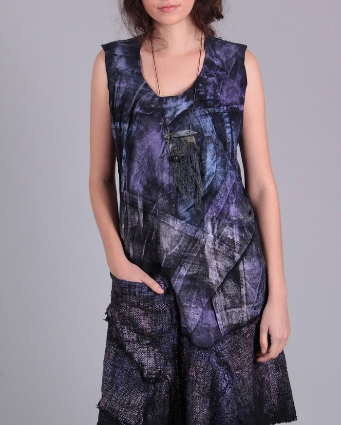'purple shimmer' mixed fabrics shift dress
