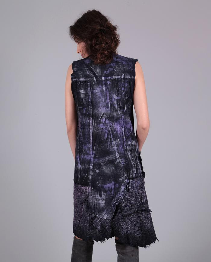 'purple shimmer' mixed fabrics shift dress