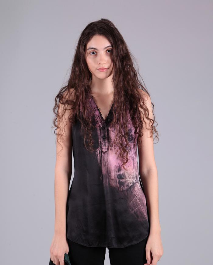 'very pretty in pink' raceback v-neck silk distressed tank top