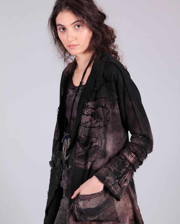 'liquid chocolate' highly detailed mixed fabrics wearable art jacket