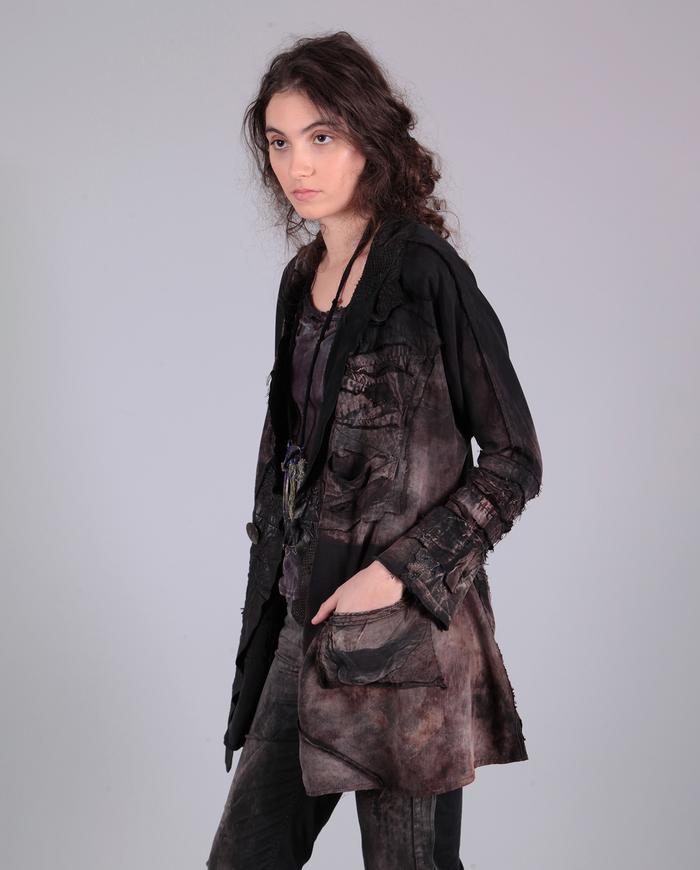 'liquid chocolate' highly detailed mixed fabrics wearable art jacket