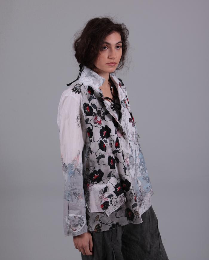 'fields of poppies' patchwork hand-painted fitted jacket