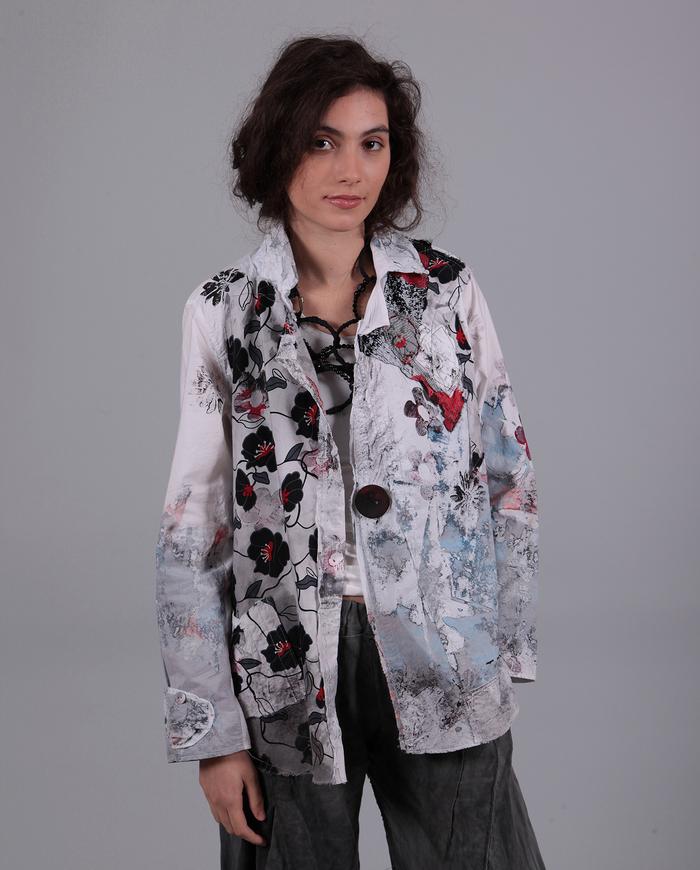 'fields of poppies' patchwork hand-painted fitted jacket