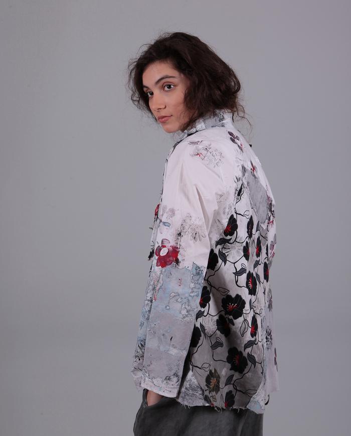 'fields of poppies' patchwork hand-painted fitted jacket